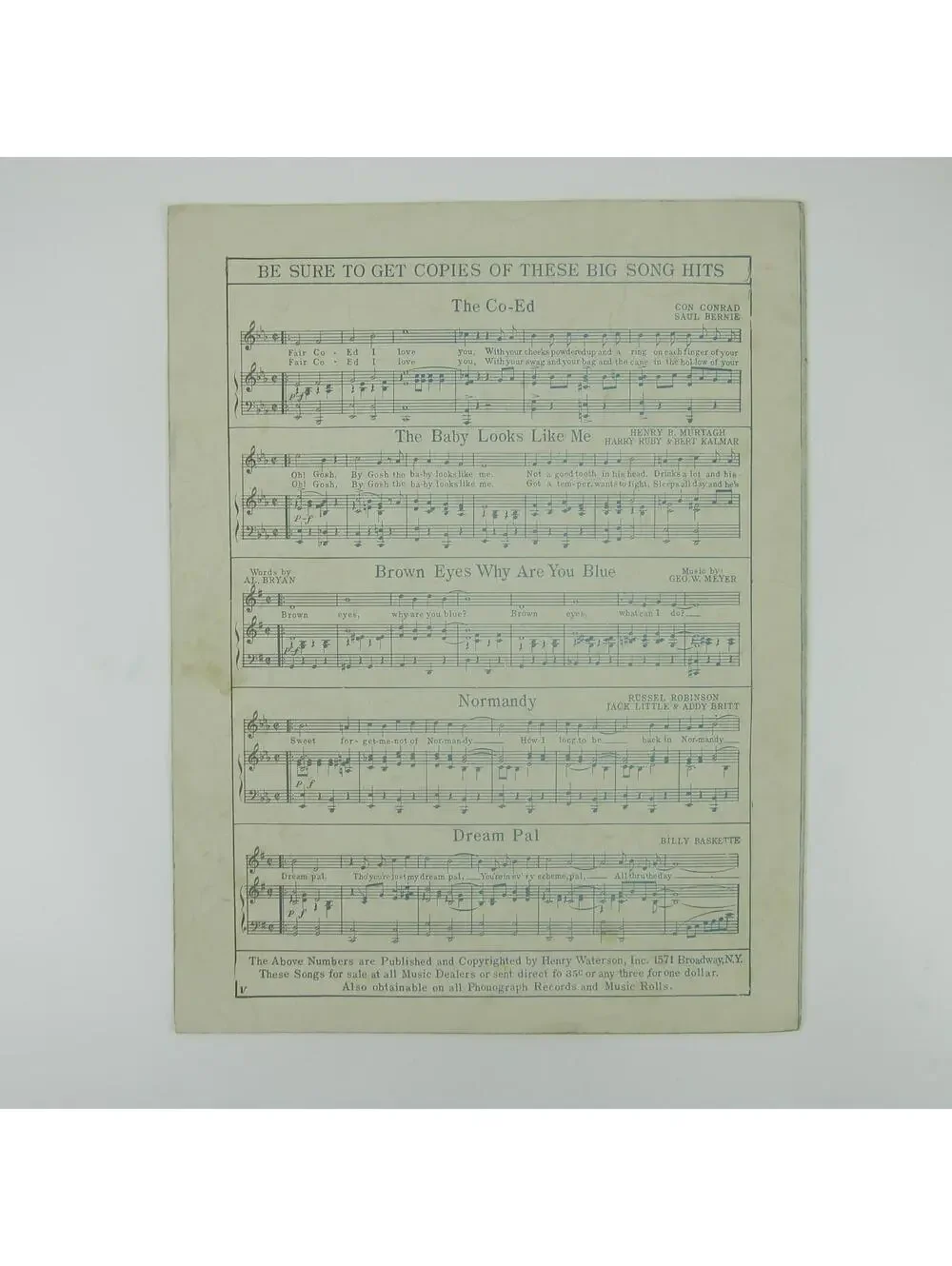 Sheet Music Lonesome and Sorry Milton Berle Benny Davis Con Conrad Antique 1926